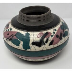 VTG Raku Pottery Large Ceramic Decor Pot Vase Signed 1992 Memphis Staging SW
